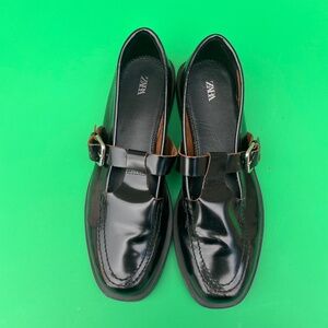 Black Leather Zara Mary Jane Loafers - Worn Once